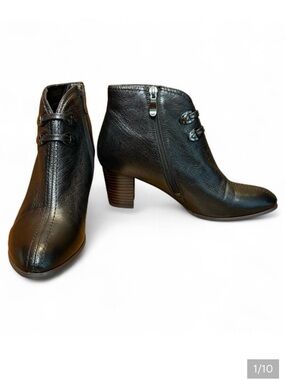 Antonio Melani Genuine Leather Black Ankle Boots Buckle Size 38 / 7.5 Like New
